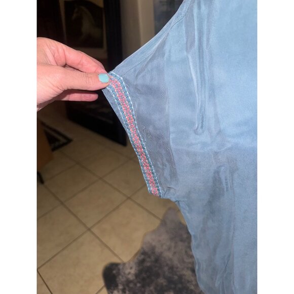 John Mark Soft Chambray Blue Button Boho Blouse Embroidered Front Tie M Cottage - Picture 12 of 12